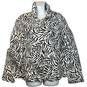 Lucy & Laurel Anthropologie Zebra Jacket Linen 2XL/3XL  Animal Print Plus